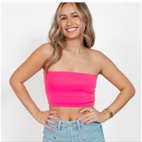 Fuchsia smocked strapless tube top sz S - Picture 9 of 12